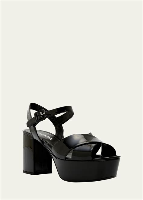 prada vernice patent leather crisscross platform sandals|PRADA Vernice Patent Leather Crisscross Platform Sandals.